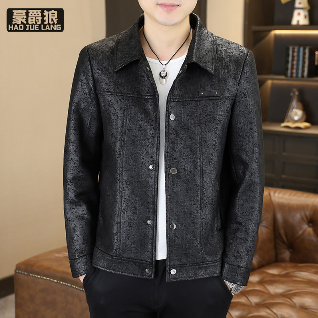 13233917.春秋新款夹克外套男翻领韩版修身中青年时尚商务休闲高档上衣