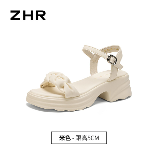 13241302.【ZHR则则】厚底凉鞋露趾搭扣厚底女鞋[PU]