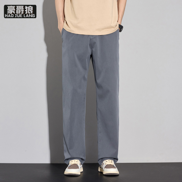 13233976.天丝宽松直筒垂感阔腿休闲裤男士弹力夏季浅色冰丝速干工装男裤子