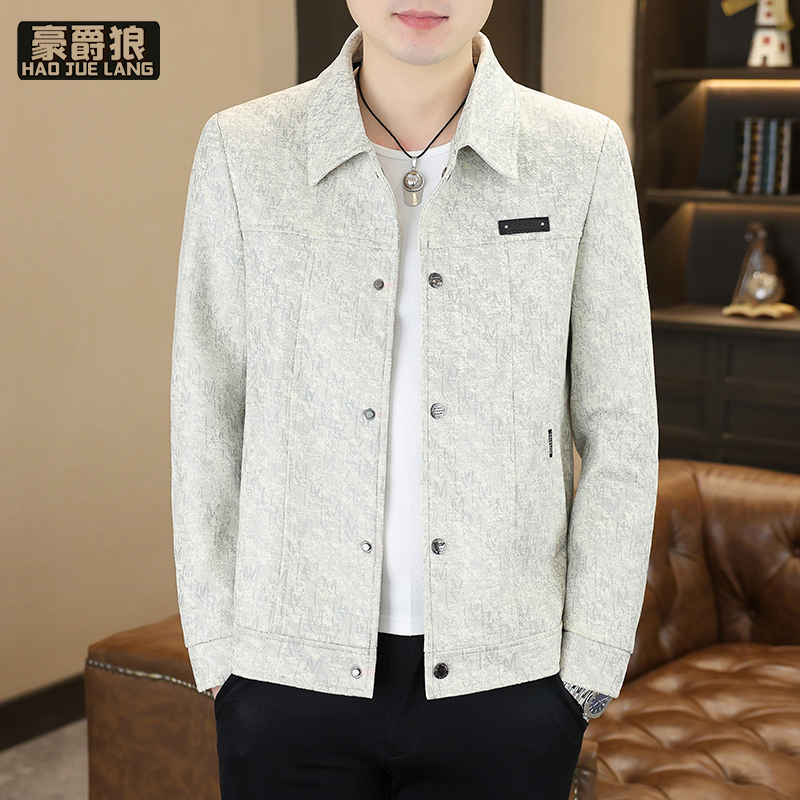 13233917.春秋新款夹克外套男翻领韩版修身中青年时尚商务休闲高档上衣