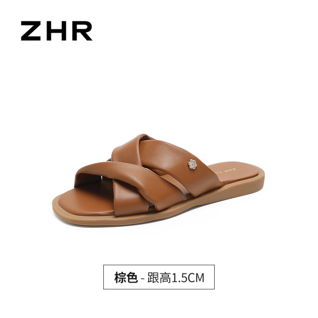 13241476.【ZHR则则】平底拖鞋露趾套脚平底女鞋[超纤]