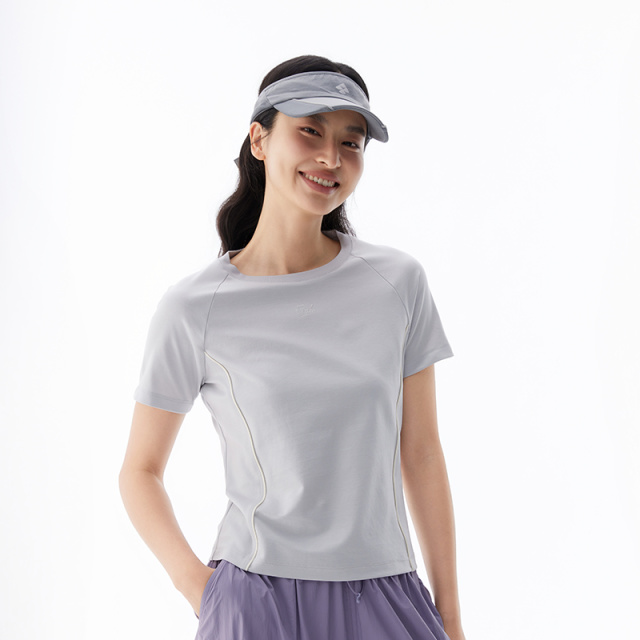13240018.艾莱依年夏季女速干T恤户外穿搭透气短袖修身可拆卸袖套上衣
