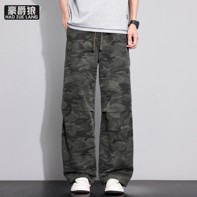 13233906.美式迷彩弯刀裤男生春夏季新款潮牌宽松直筒阔腿休闲工装裤子