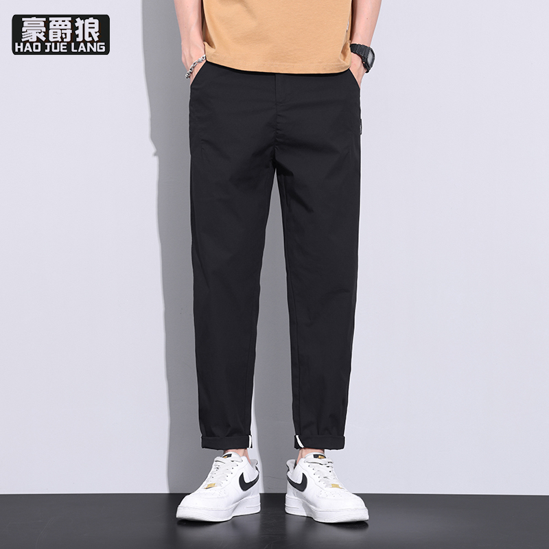 13233953.男士九分休闲裤夏季新款直筒裤青年薄款百搭冰丝西裤宽松男装