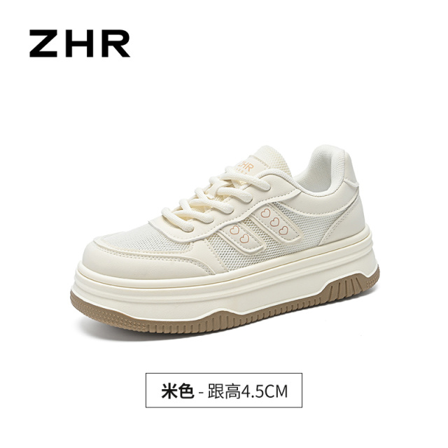 13241311.【ZHR则则】厚底小白鞋圆头系带厚底女鞋[PU+网布]