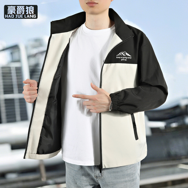 13233992.春秋季立领休闲夹克新款男装时尚百搭外套青年潮流宽松帅气户外衣