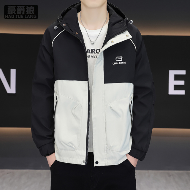 13233941.新款外时尚潮流男士百搭夹克衫长袖青春流行青年拼色撞色