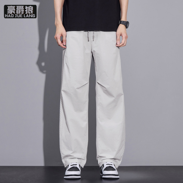 13233893.新款冰丝弯刀休闲裤男士春夏薄款宽松直筒潮流百搭休闲长裤子