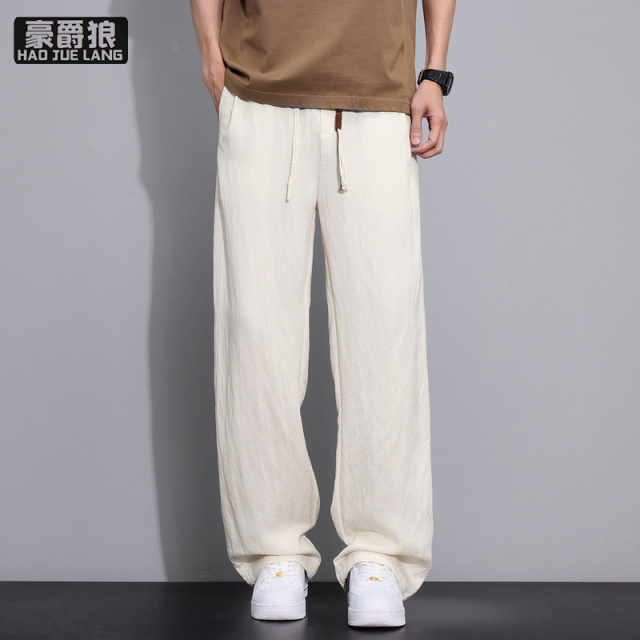 13233890.天丝亚麻裤男款春夏季薄款休闲裤男士阔腿直筒裤男生冰丝长裤子潮