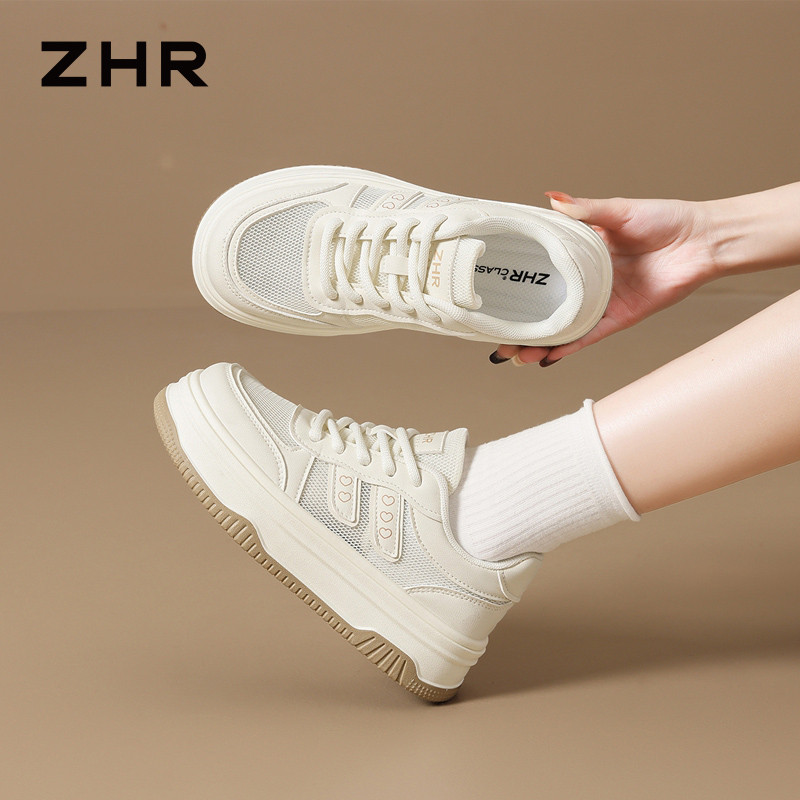 13241311.【ZHR则则】厚底小白鞋圆头系带厚底女鞋[PU+网布]