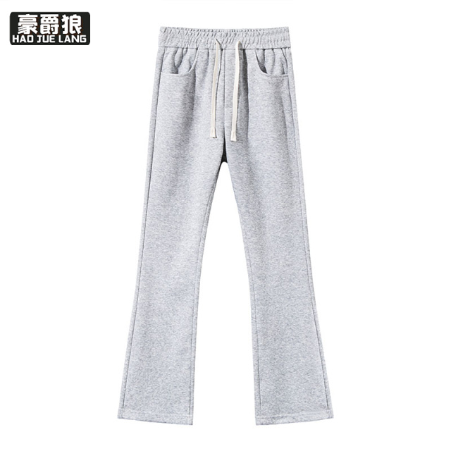 13233989.微喇叭卫裤男式青少年春秋高腰宽松显瘦运动休闲裤子
