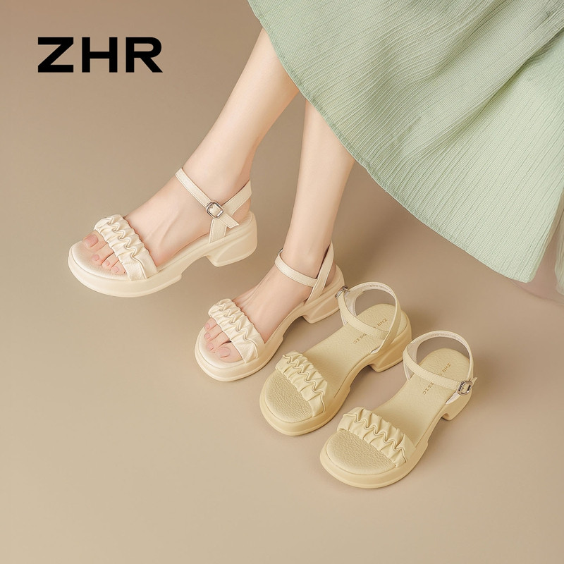 13241296.【ZHR则则】厚底凉鞋露趾搭扣厚底女鞋[PU]