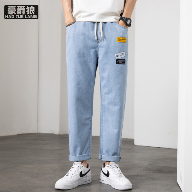 13233922.新款潮牌牛仔裤男九分裤休闲贴布刺绣修身百搭高街风男牛仔裤