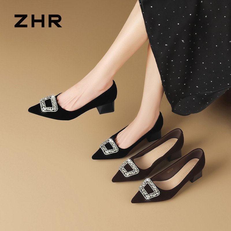 13241314.【ZHR则则】粗跟浅口尖头套脚粗跟女鞋[羊京绒]