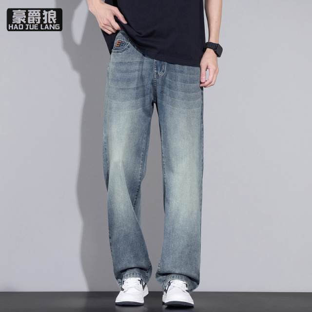 13233979.天丝莱赛尔休闲牛仔裤子男士时尚春季新款百搭宽松直筒长裤子