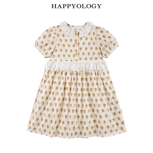 13243614.happyology英国女童春夏撞色纽扣短袖连衣裙