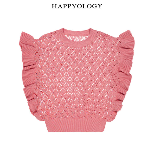 13243610.happyology英国儿童早春女童小飞袖绞花套头毛衣
