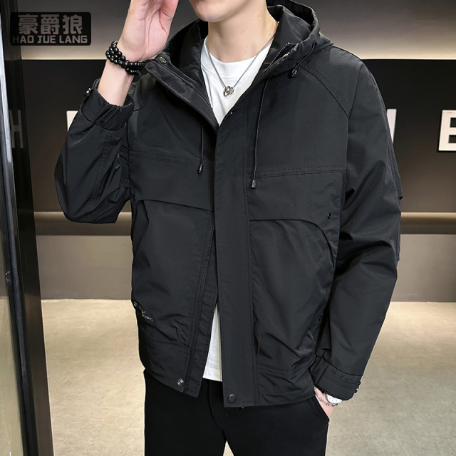 13256313.外套男士新款春秋潮流时尚宽松连帽上衣帅气薄款运动休闲夹克