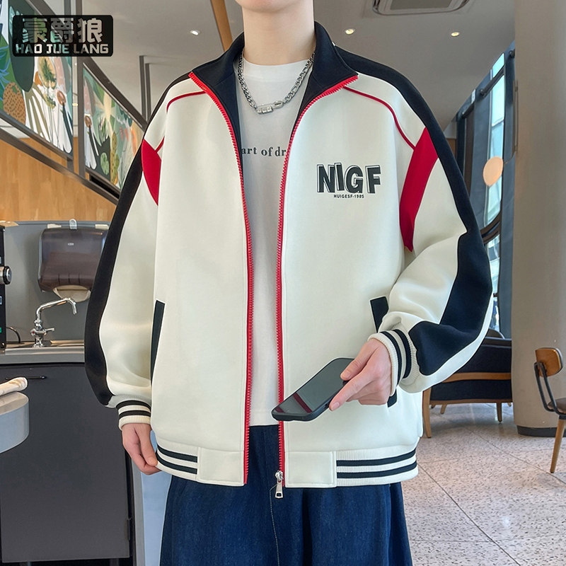 13256221.立领夹克男士棒球服春秋季新款美式复古潮牌上衣开衫卫衣外套