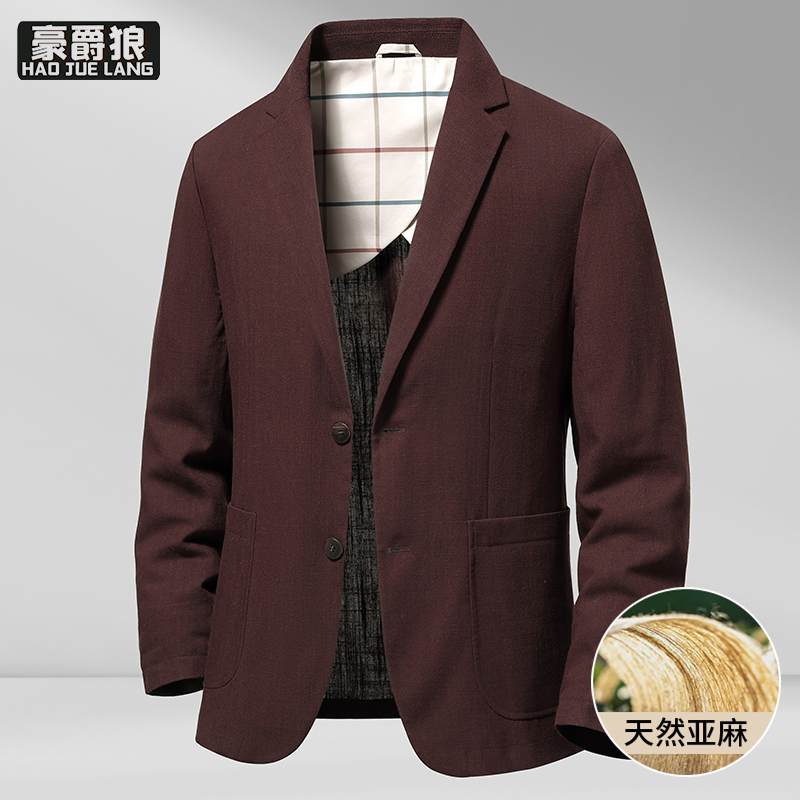13256287.亚麻西服男老钱风商务休闲正装外套春季高级感小西装新款