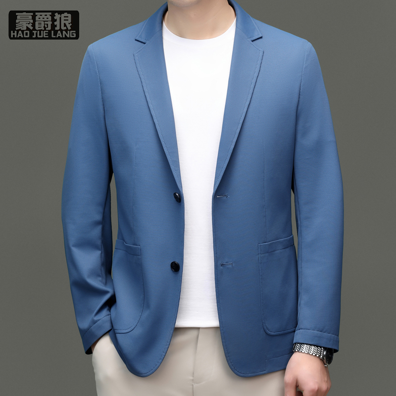 13256255.高级感新款泡泡纱休闲西服男外套单西上衣防晒免烫修身小西装