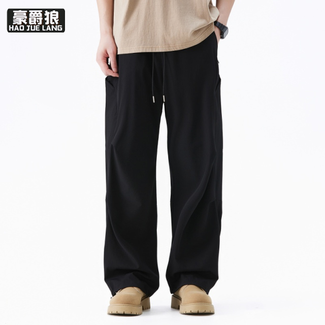 13256257.阔腿裤男春夏户外速干简约宽松直筒长裤薄款透气抽绳运动裤