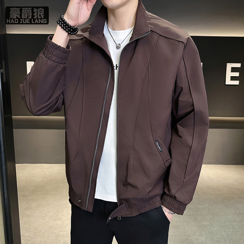 13256302.春秋季男士外套新款高级感潮牌春装衣服男款潮流立领休闲夹克