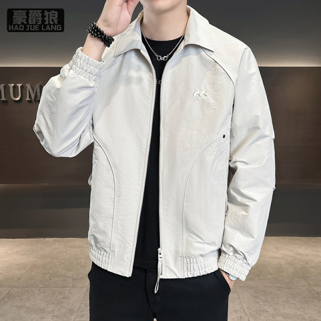 13256234.翻领简约休闲夹克男士时尚春秋装男款百搭潮流工装男外套