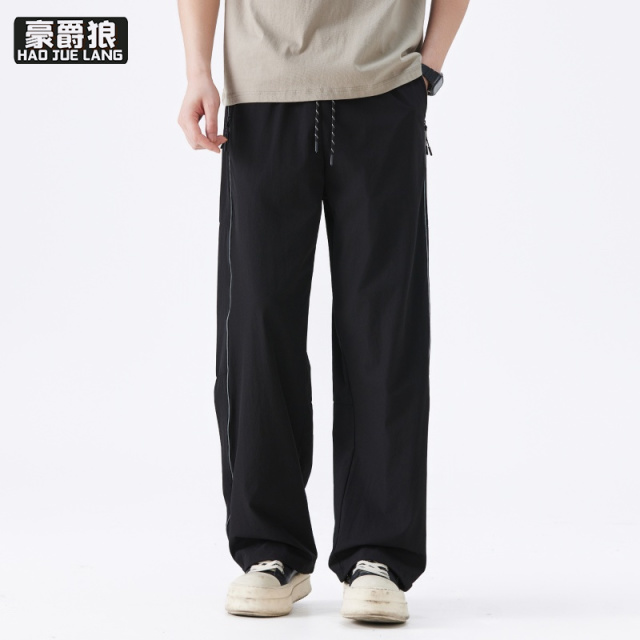 13256258.冰丝休闲裤男春夏季舒适宽松直筒长裤百搭凉感透气速干抽绳裤子
