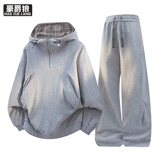 13256310.两件套装男春秋季潮流痞帅气高中学生青年外套宽松长袖连帽卫衣服