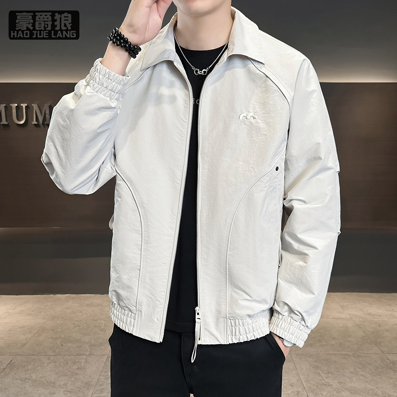 13256234.翻领简约休闲夹克男士时尚春秋装男款百搭潮流工装男外套