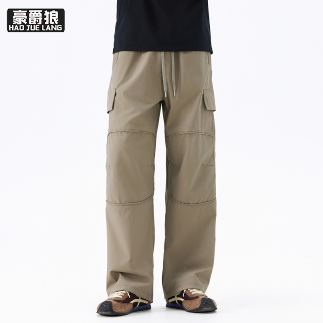 13256274.春季新款美式直筒褶皱工装裤男宽松潮流阔腿百搭休闲长裤