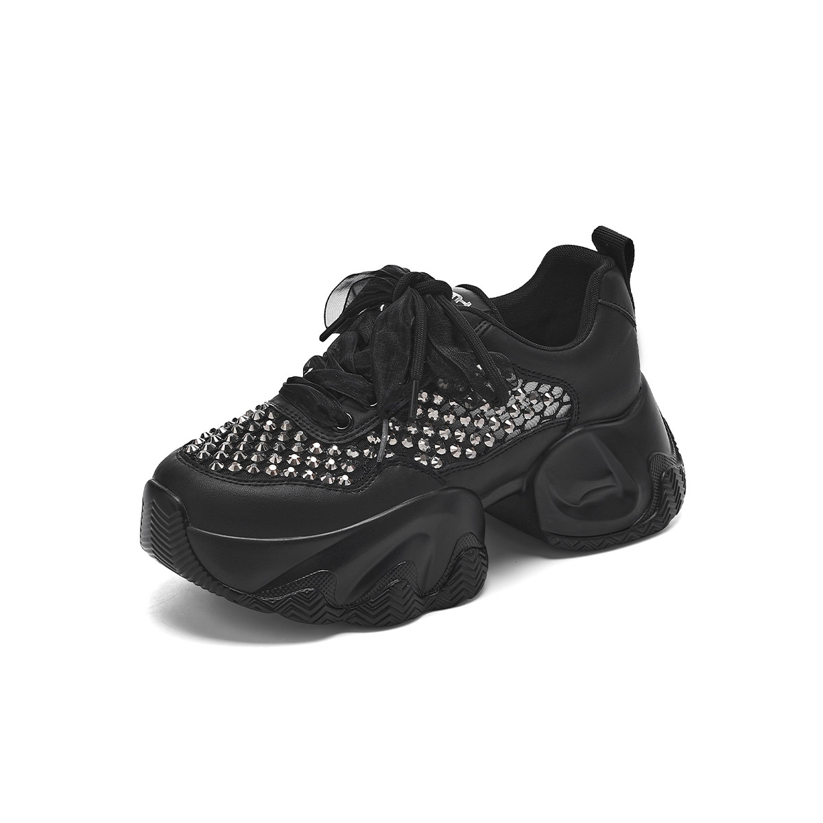 13247388.热风HOTWIND厚底显高休闲鞋水钻网面镂空透气鞋增高老爹鞋