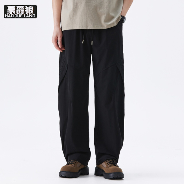 13256259.美式工装裤男款直筒宽松休闲裤男生裤子春夏季褶皱阔腿裤男士伞兵裤