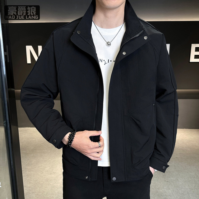 13256236.男士立领夹克春秋工装风拉链口袋休闲百搭高级感外套帅气男装上衣