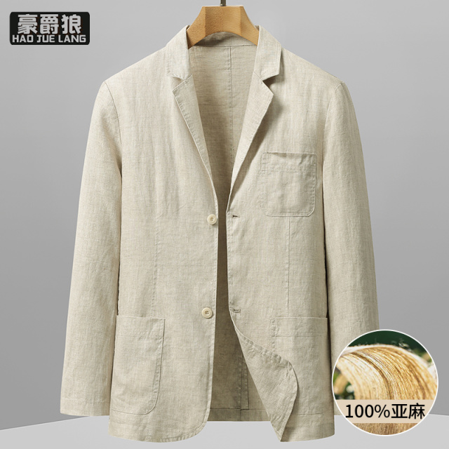 13256266.春夏款100%亚麻料西服男薄款上衣透气商务休闲单西装外套春季男装
