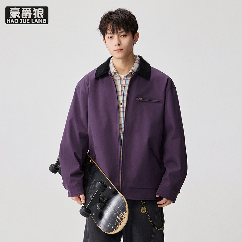 13256318.美式经典复古帆布夹克男款春季潮牌短款棒球服工装水洗外套