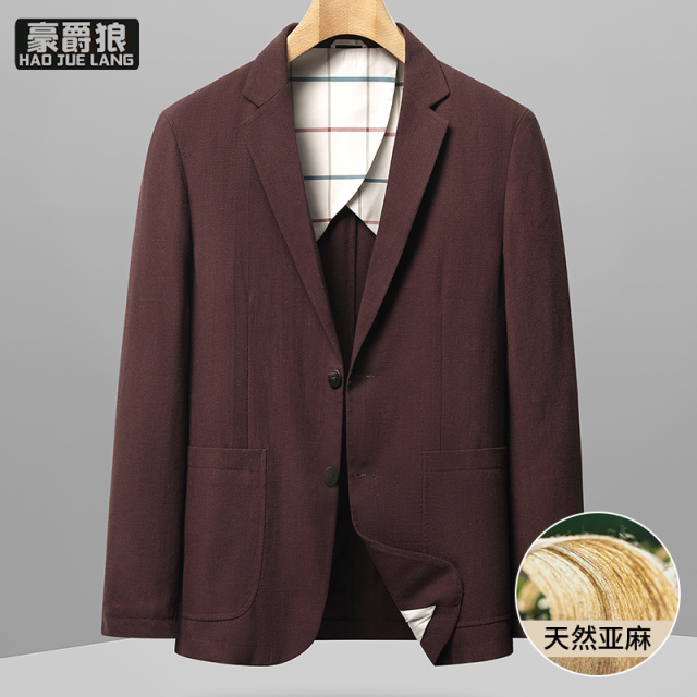 13256287.亚麻西服男老钱风商务休闲正装外套春季高级感小西装新款