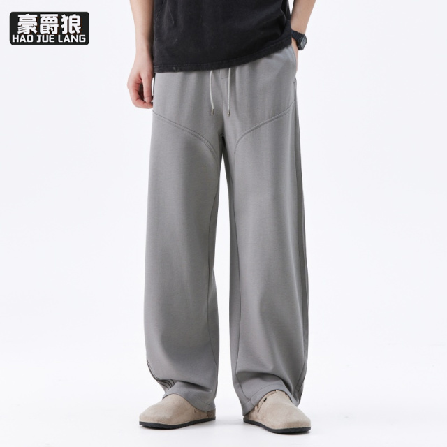 13256263.美式复古针织休闲卫裤男款春季新款宽松直筒垂感裤男士运动裤