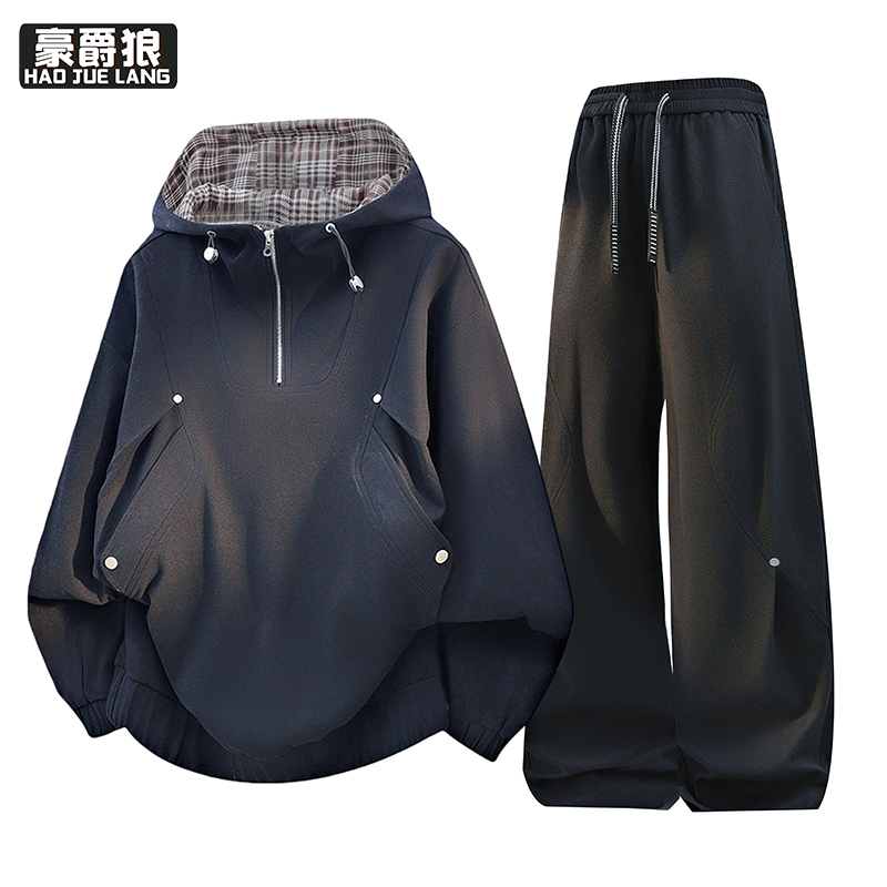 13256310.两件套装男春秋季潮流痞帅气高中学生青年外套宽松长袖连帽卫衣服