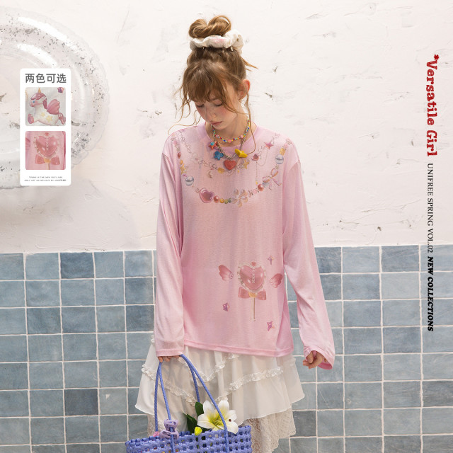 13255706.【26年春新品】甜美少女感梦幻独角兽印花舒适透气宽松圆领T恤U261G339G1G1