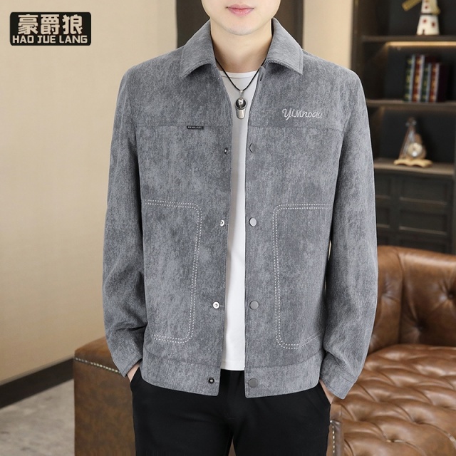 13256291.男士夹克春秋季新款翻领潮流百搭休闲扎染渐变牌高级感衣服