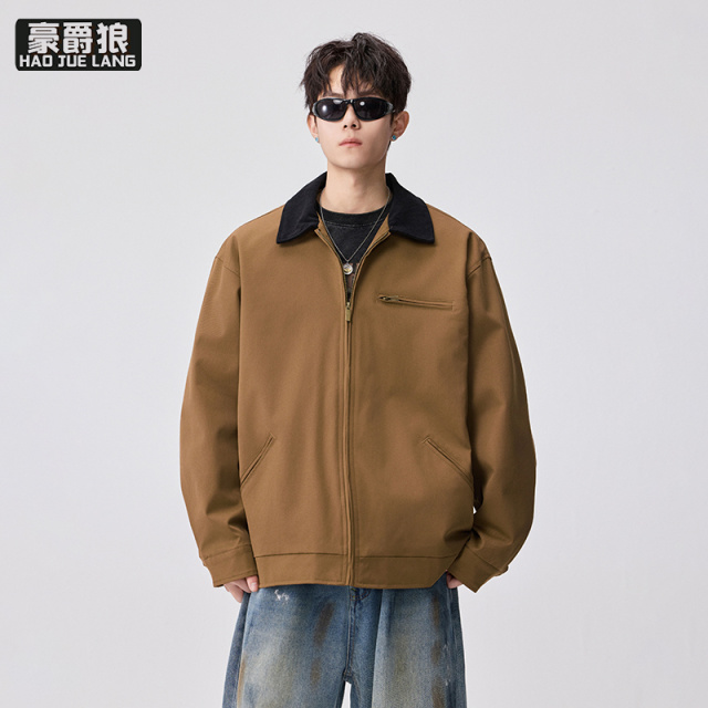 13256318.美式经典复古帆布夹克男款春季潮牌短款棒球服工装水洗外套