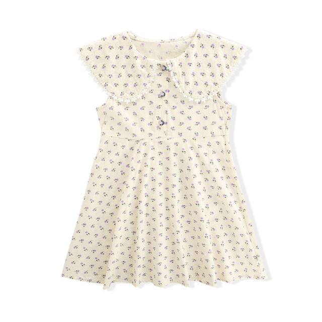 13260676.娃娃领碎花连衣裙儿童夏装休闲背心棉布公主裙