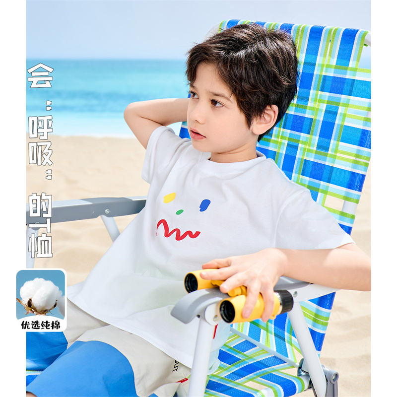 13260659.【精选福利款】抽象笑脸纯棉短袖T恤男童夏装宽松圆领套头上衣潮