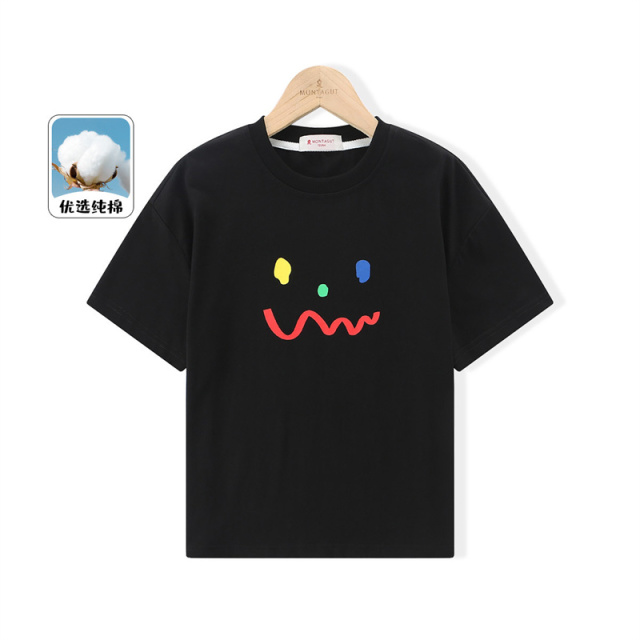 13260659.【精选福利款】抽象笑脸纯棉短袖T恤男童夏装宽松圆领套头上衣潮