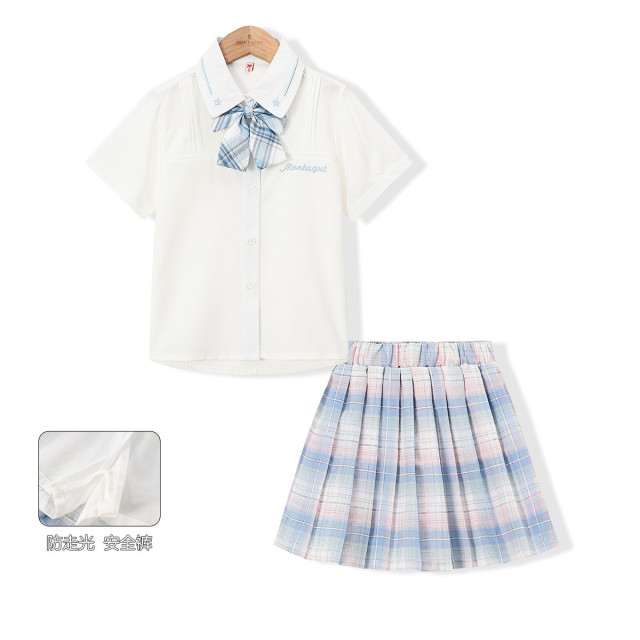 13260753.【JK学院风制服套装】女童夏季薄款中大童翻领衬衫百褶裙两件套