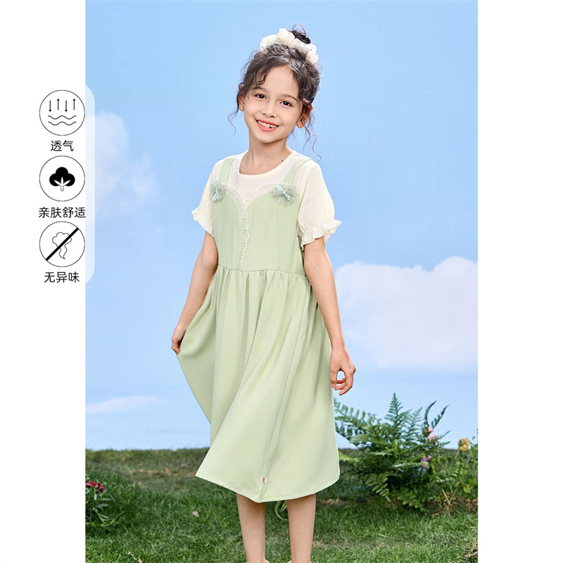 13260696.【假两件法式A字裙】夏季时尚公主裙儿童泡泡袖礼服连衣裙潮