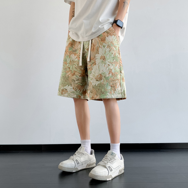 13256376.凉感五分裤潮牌高端设计感刺绣风宽松运动休闲男夏季男士复古短裤
