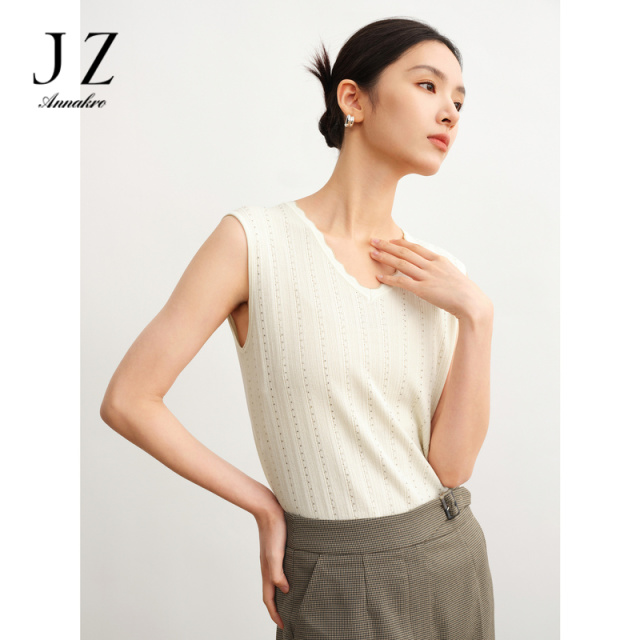 13260073.商场同款JZ玖姿花边V领无袖背心叠穿毛衫女秋季新款JWDQ31301